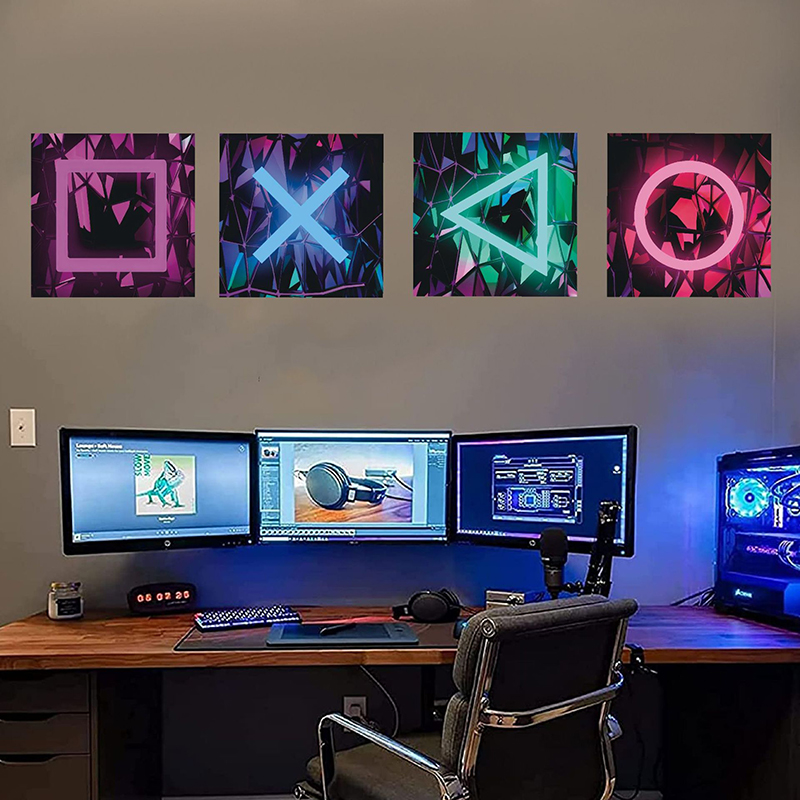 Gaming Console Wallpaper - 4 قطعة غرفة ألعاب الأطفال لعبة